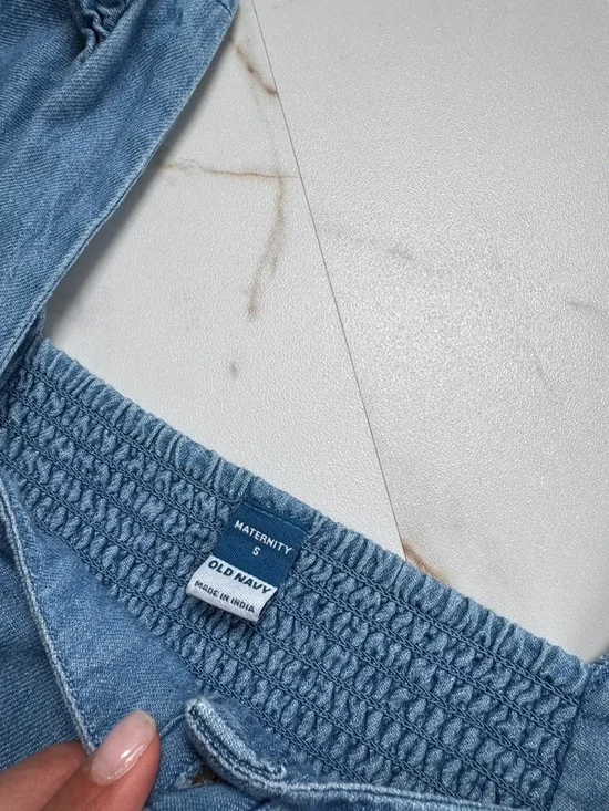 Old Navy Maternity Puff Sleeve Denim Button Front Dress Sz S Summer Western - Picture 4 of 11